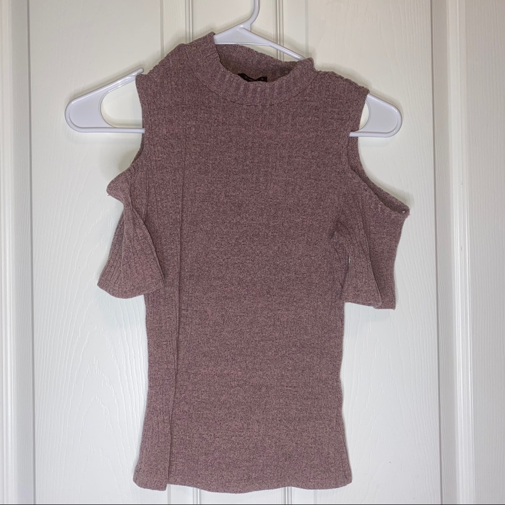 Rhapsody Cold Shoulder Mockneck Top
